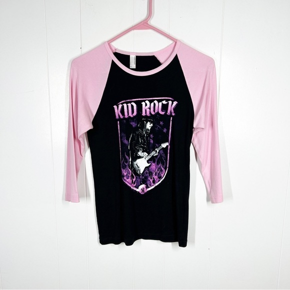 American Apparel Kid Rock Pink and Black Raglan Band Tee Medium (Juniors) - Picture 1 of 5
